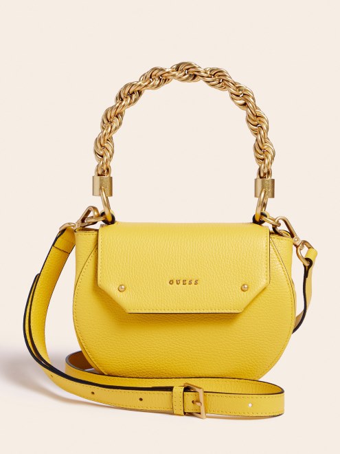 Bolso Mini Aida De Cuero Real Amarillo Guess