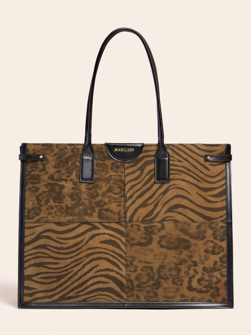 Stilla Bolso Shopper De Cuero Real Guess Animalier