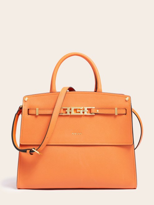 Bolso De Mano Guess Naranja Cristina De Piel Auténtica