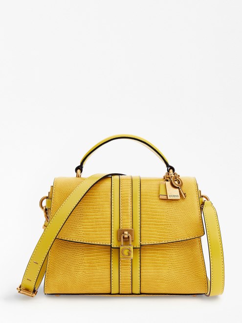 Bolso De Mano Guess Ginevra Con Estampado De Piton Amarillo