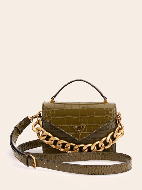 Bolso De Mano Guess Retour Con Estampado De Cocodrilo Verde