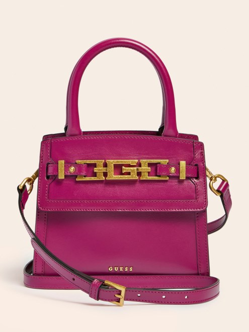 Bolso Mini Cristina De Cuero Real Guess Fucsia