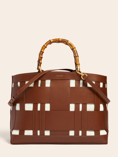 Bolso De Mano De Piel Auténtica Marrón Guess Aida