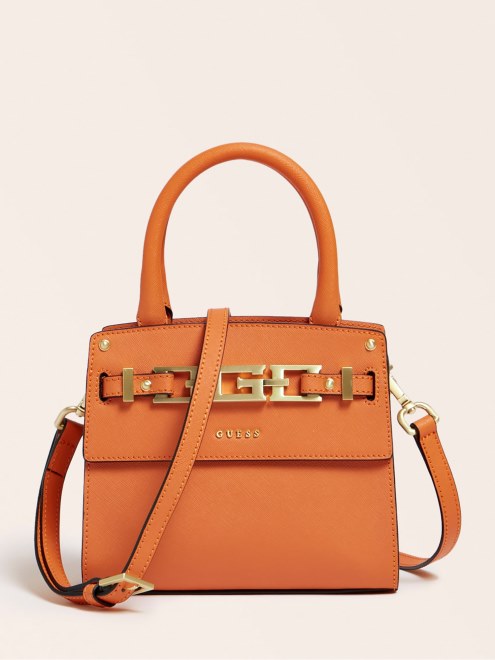 Bolso De Cuero Guess Cristina Naranja