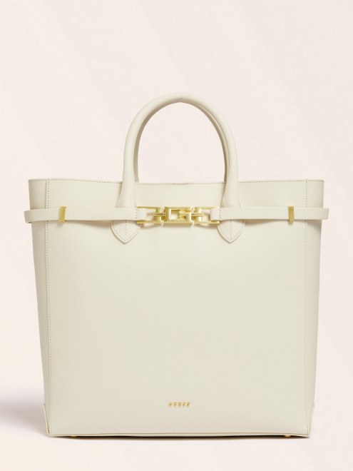 Bolso Shopper De Cuero Real Cristina Guess Blanco