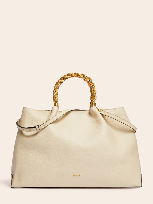 Bolso De Mano Maxi Aida De Cuero Real Blanco Guess