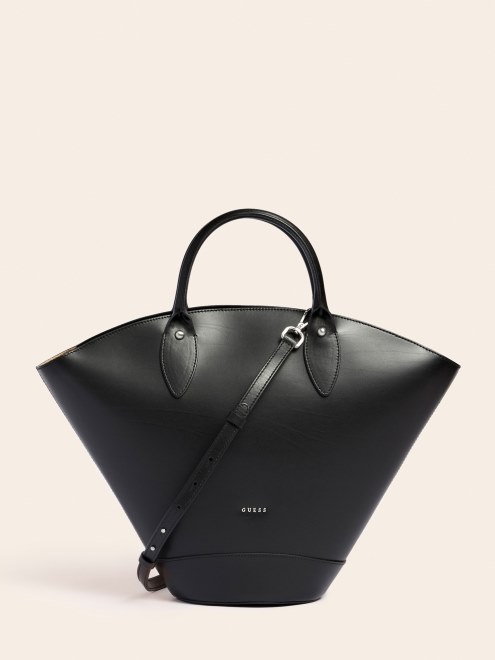 Bolso De Mano De Cuero Genuino Guess Jary Negro