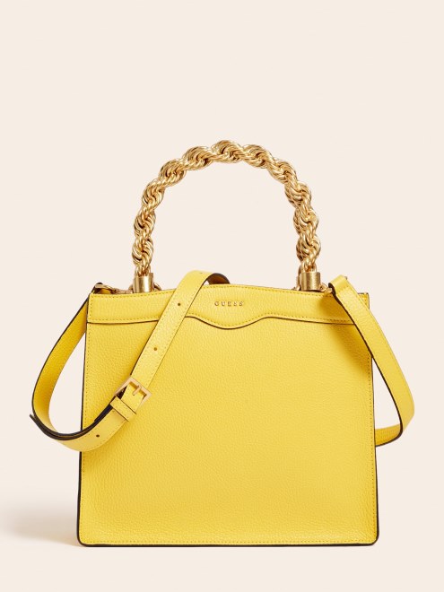 Bolso De Mano Guess Amarillo Aida De Piel Auténtica