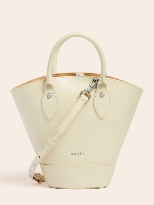 Bolso De Mano Guess Blanco Jary De Piel Auténtica