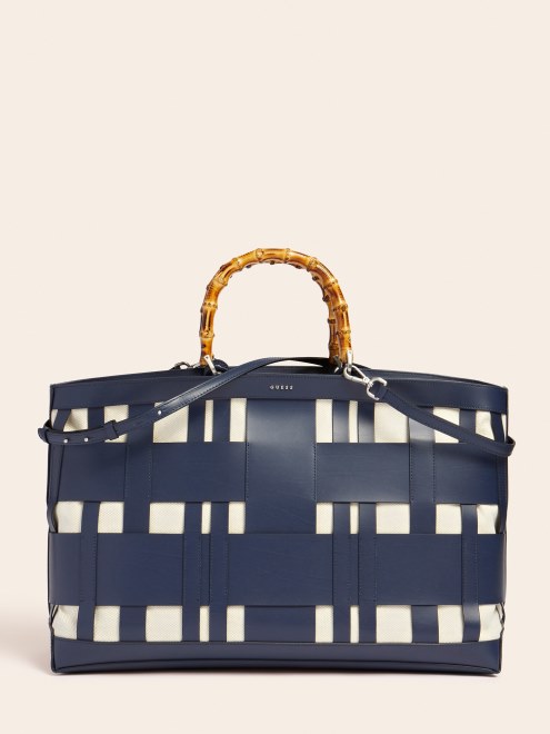 Bolso De Mano Guess Aida Tejido De Piel Auténtica Azul