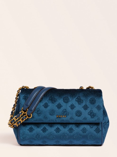 Bolso Bandolera Kimi De Terciopelo Azul Guess