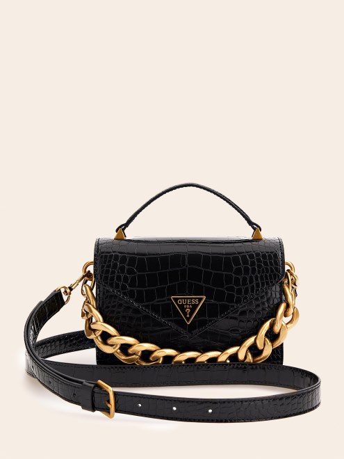 Bolso De Mano Guess Retour Con Estampado De Cocodrilo Negro