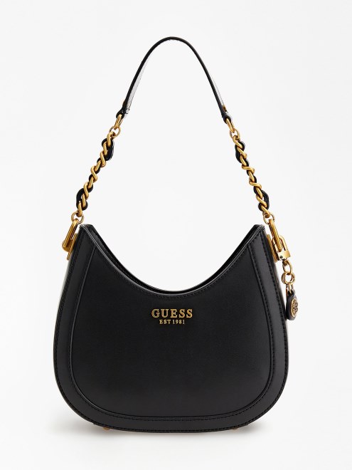 Bolso Hobo Mini Guess Abey Negro Con Asa De Cadena