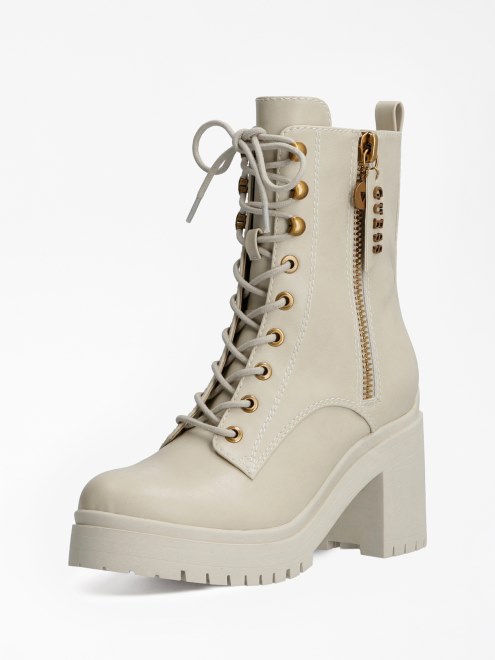 Botas De Combate Con Cremallera Y Logo De Cabra En Crema Guess