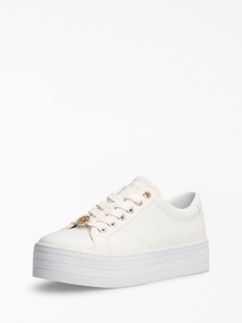 Guess Bells Mezcla De Cuero Zapatilla Blanca