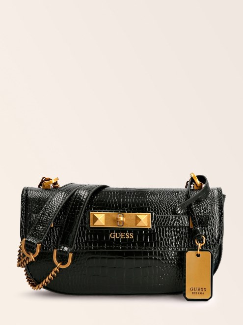 Bandolera Con Estampado De Cocodrilo Raffie Negro Guess