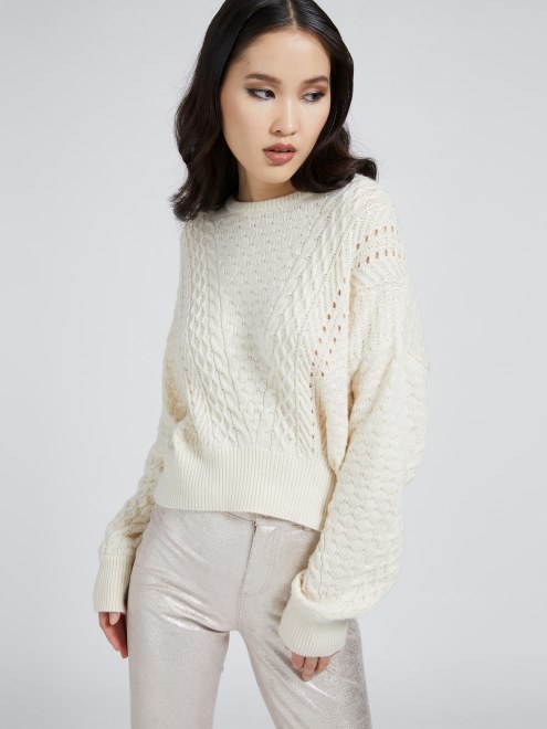 Sweater Blanco De Cables Guess