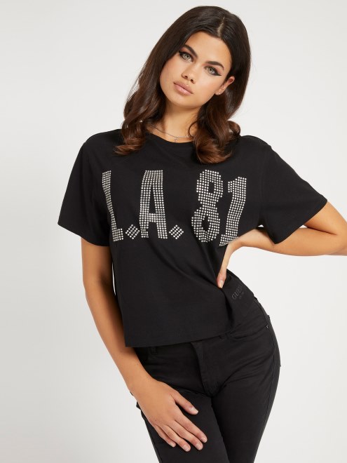 Camiseta Corta Con Tachuelas Adivinar Negro