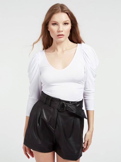 Top De Hombros Fruncidos Con Mangas Tres Cuartos De Guess Blanco