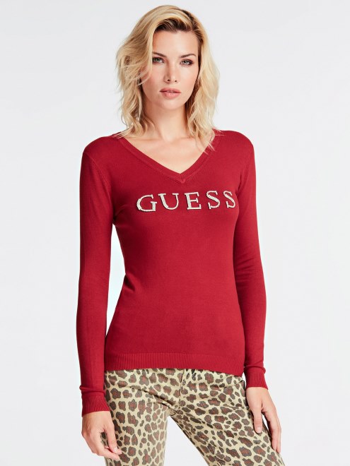 Jersey Con Logo De Strass En La Parte Delantera Guess Rojo