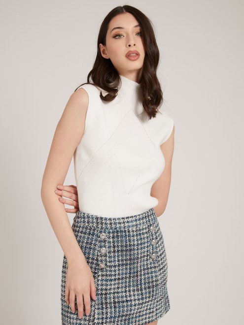 Guess Sweater Canalé Cuello Alto Blanco