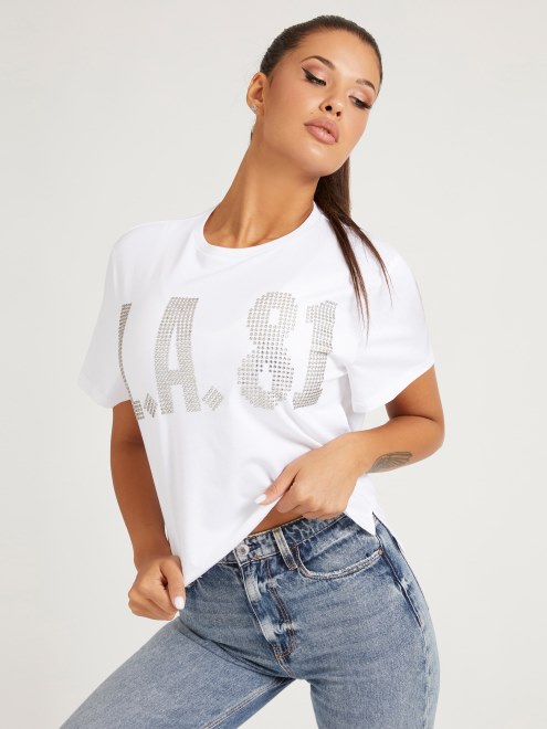 Camiseta Corta Con Tachuelas Blanca Supongo