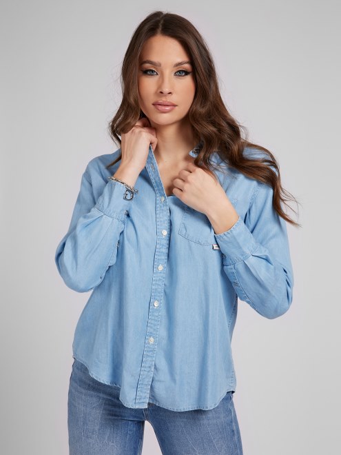 Guess Camisa Vaquera Oversize Azul