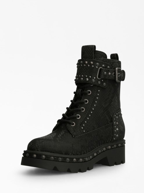 Bota Militar Guess Variel Con Estampado De Piton Negra