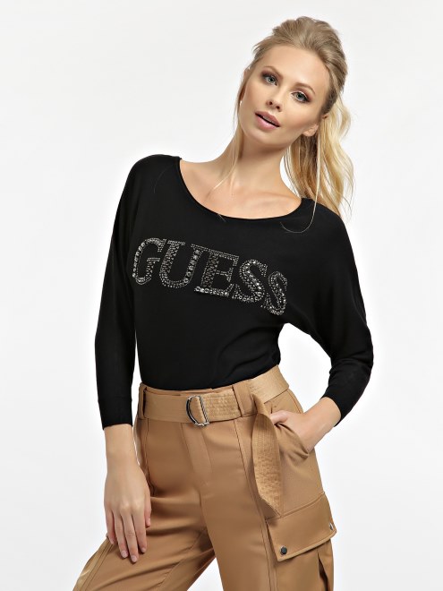 Jersey Con Logo Detalles Joya Guess Negro