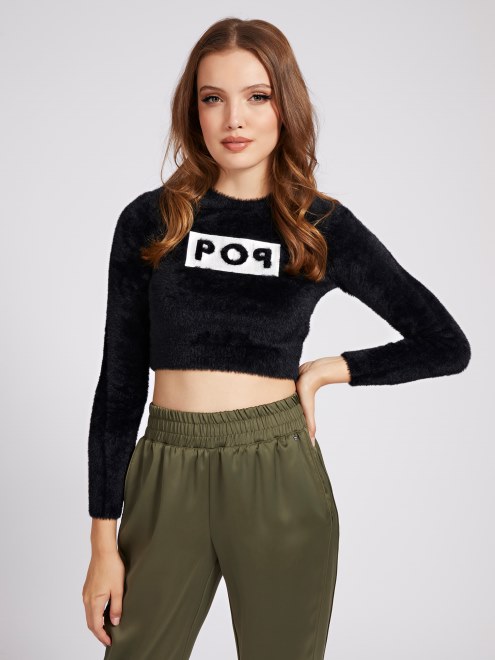 Jersey Crop Fit Con Cuello Redondo Guess Negro