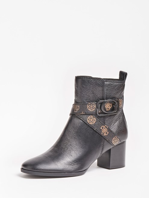 Botín De Piel Genuina Pátina Guess Negra