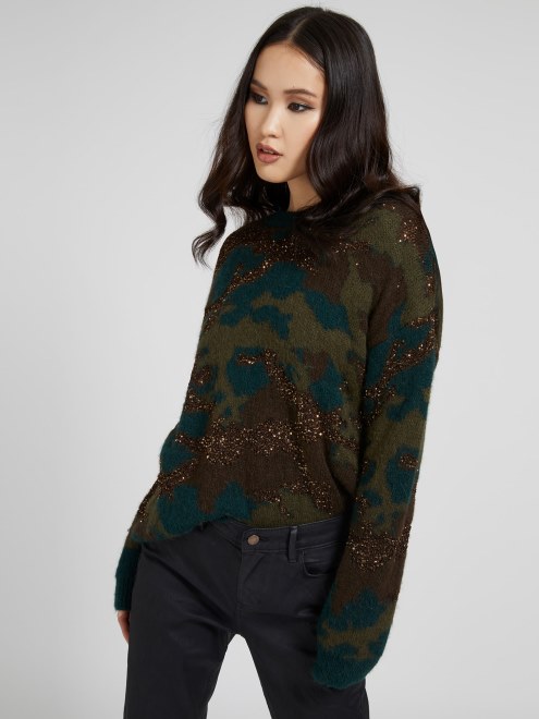 Jersey De Mezcla De Lana Con Estampado De Camuflaje De Guess