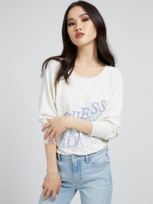 Jersey Con Logo De Pedrería Guess Blanco