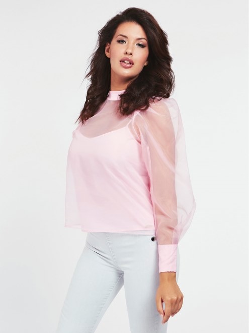Blusa Transparente Con Detalles Adivinar Rosa
