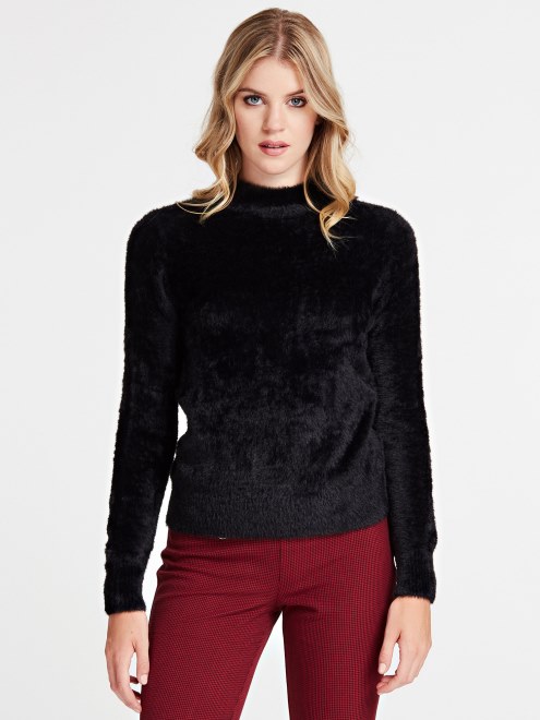 Guess Suéter Negro Con Cuello De Polo