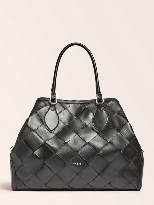 Bolso De Mano Guess Giorgia Grande De Piel Auténtica De Lujo Negro