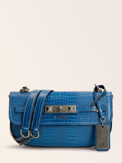 Bolso Cruzado Guess Con Estampado De Cocodrilo Raffie Azul