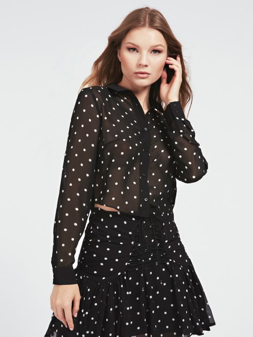 Camiseta Corta Negra Con Estampado Multi All Over Guess