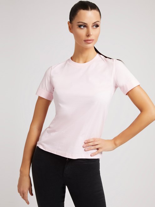 Camiseta Guess Rosa Con Estampado Frontal