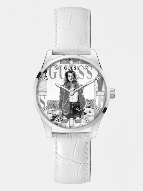 Reloj Analogico De Cuero Guess Plateado
