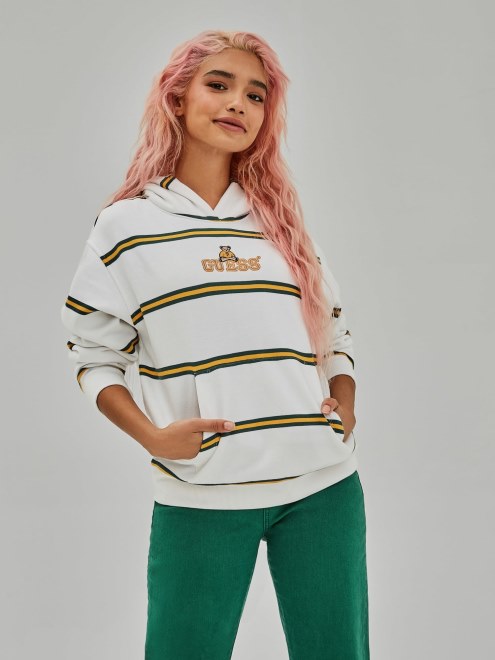 Sudadera Con Capucha Y Estampado De Rayas Blanco Multi Guess