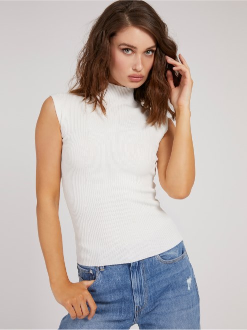 Sweater De Cuello Alto Sin Mangas Guess Blanco