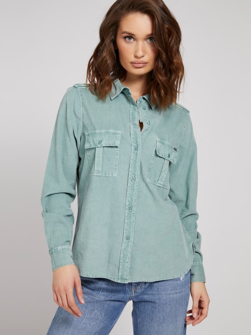 Camisa Con Bolsillos Delanteros Verde Azulado Adivinar