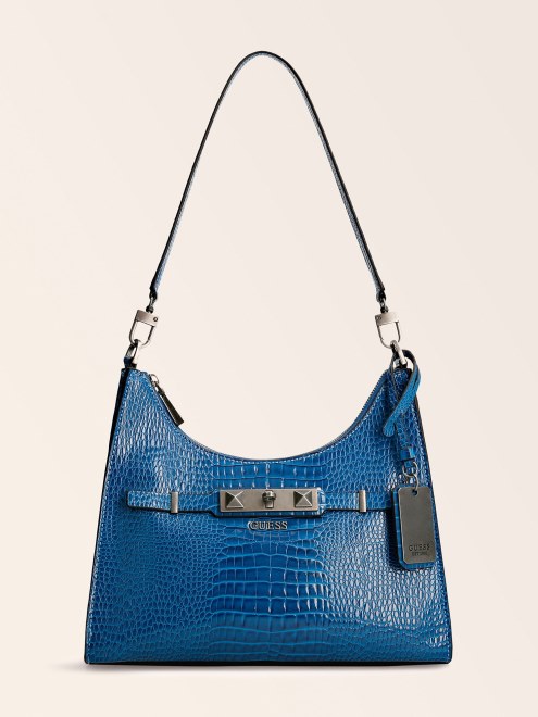 Bolso De Hombro Con Estampado De Raffie Croc Guess Azul