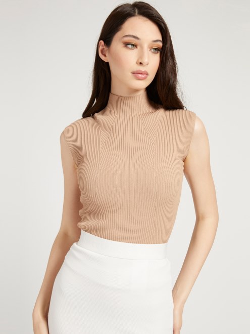 Jersey De Cuello Alto Sin Mangas Conjetura Beige