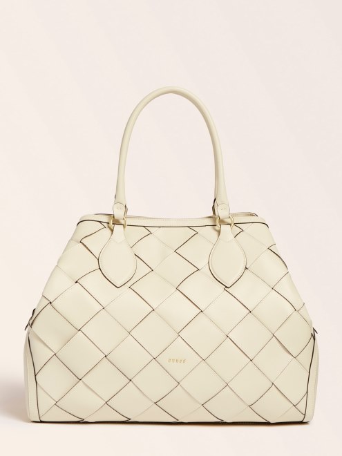 Bolso De Mano Giorgia Grande De Lujo En Piel Blanca Guess