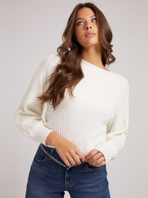 Jersey De Mezcla De Lana De Canalé Blanco Guess