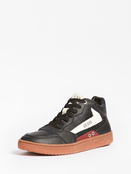 Guess Pesaro Zapatillas Altas De Cuero Genuino Negro