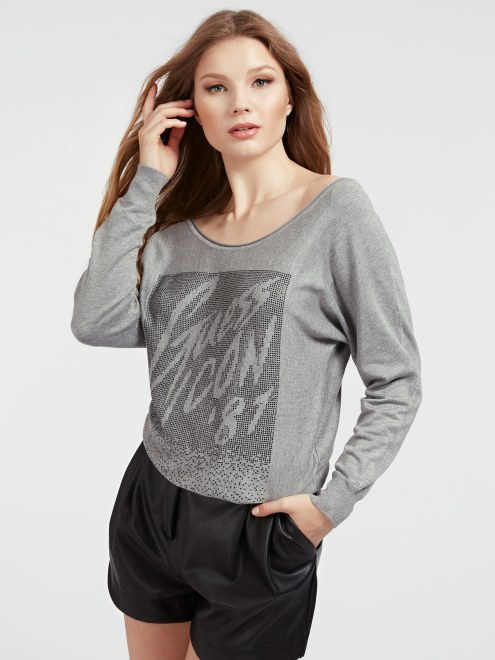 Sudadera Con Logo Delantero De Strass Gris Guess