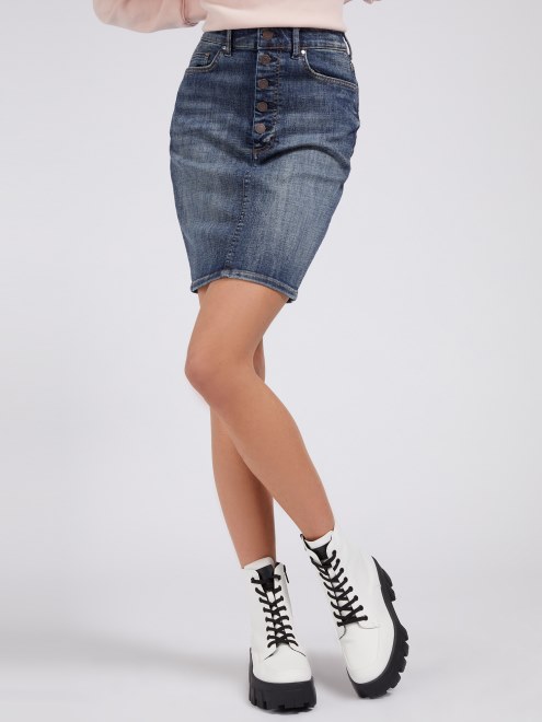 Falda De Mezclilla Azul Con Botones Expuestos